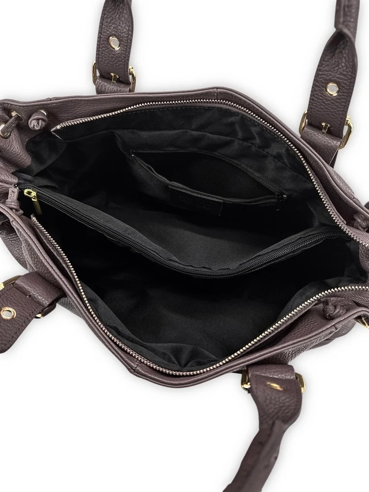 Sac bowling en cuir grainé PRINCESSE XL Marron chocolat