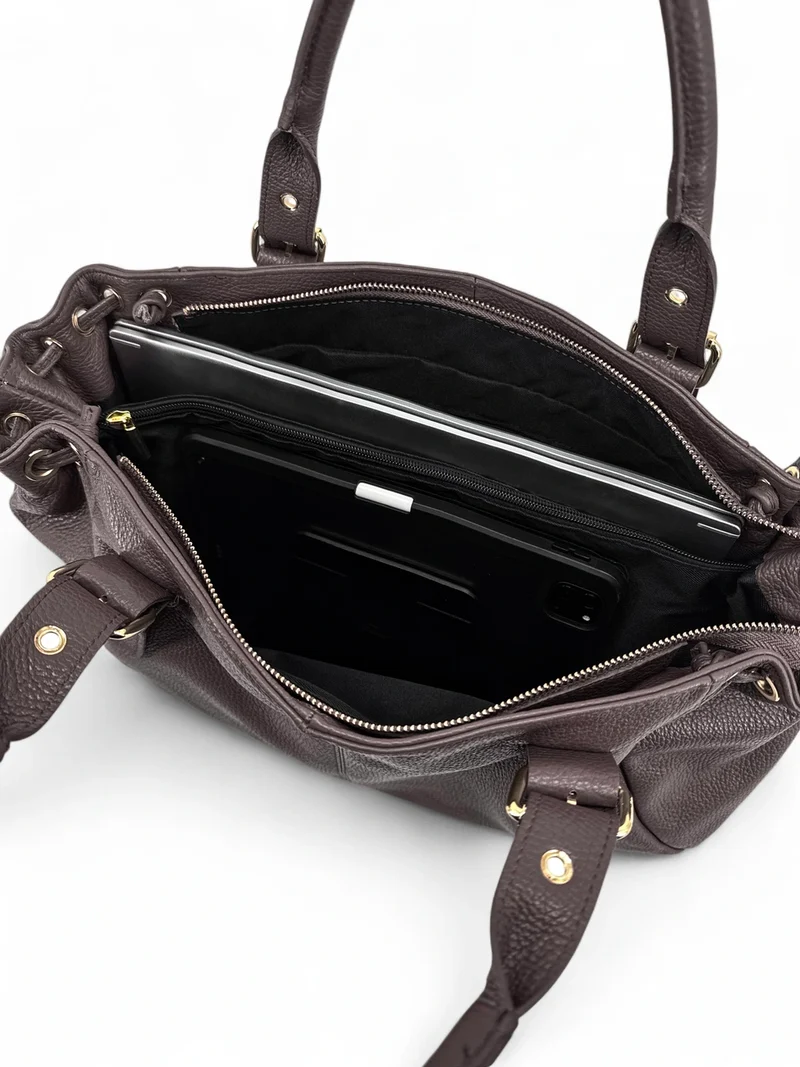 Sac bowling en cuir grainé PRINCESSE XL Marron chocolat