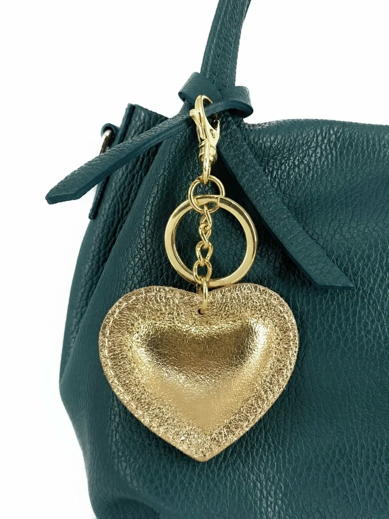 Porte-clés en cuir irisé COEUR GOLD Or pâle