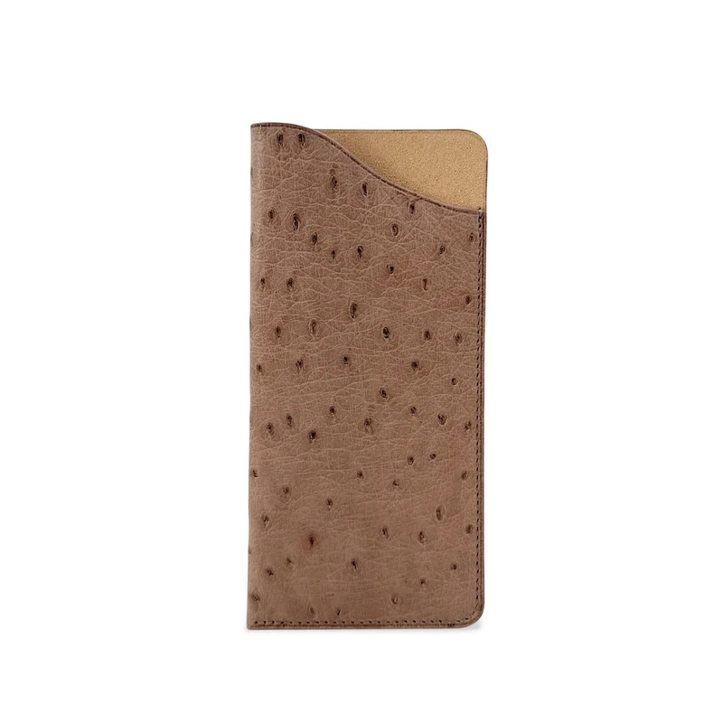 Etui à lunettes en cuir d'autruche édition Haute-couture Taupe foncé