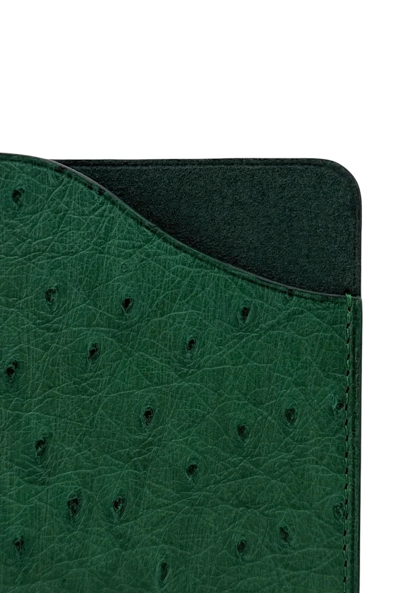 Etui à lunettes en cuir d'autruche édition Haute-couture Vert forêt