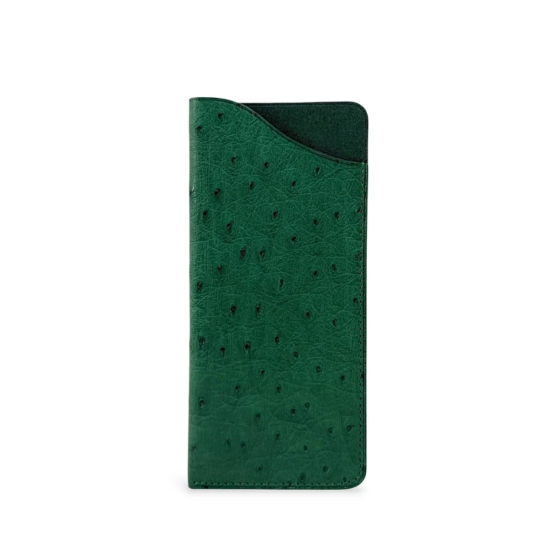 Etui à lunettes en cuir d'autruche édition Haute-couture Vert forêt