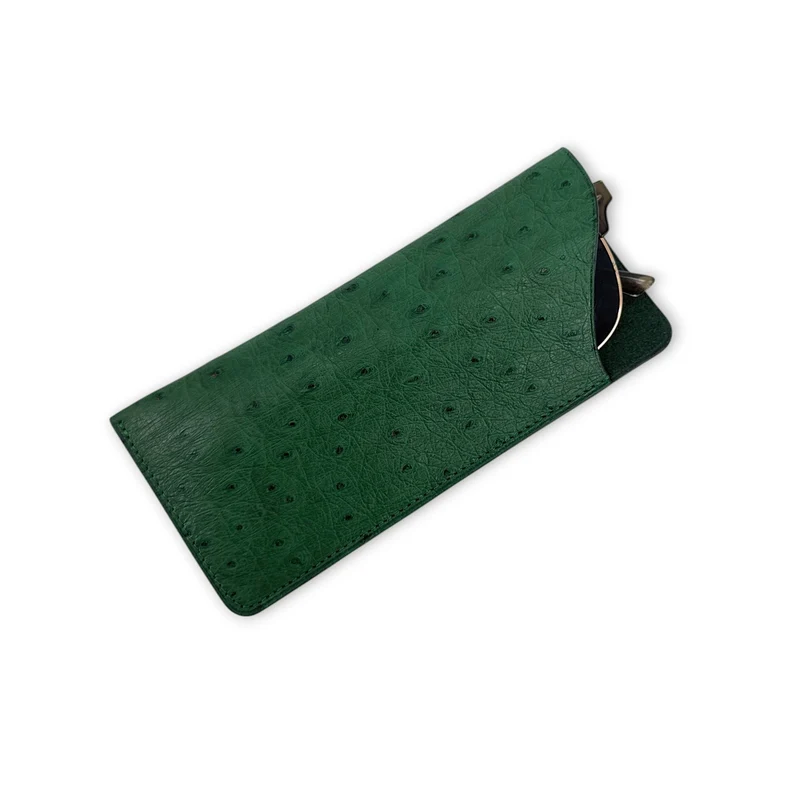 Etui à lunettes en cuir d'autruche édition Haute-couture Vert forêt
