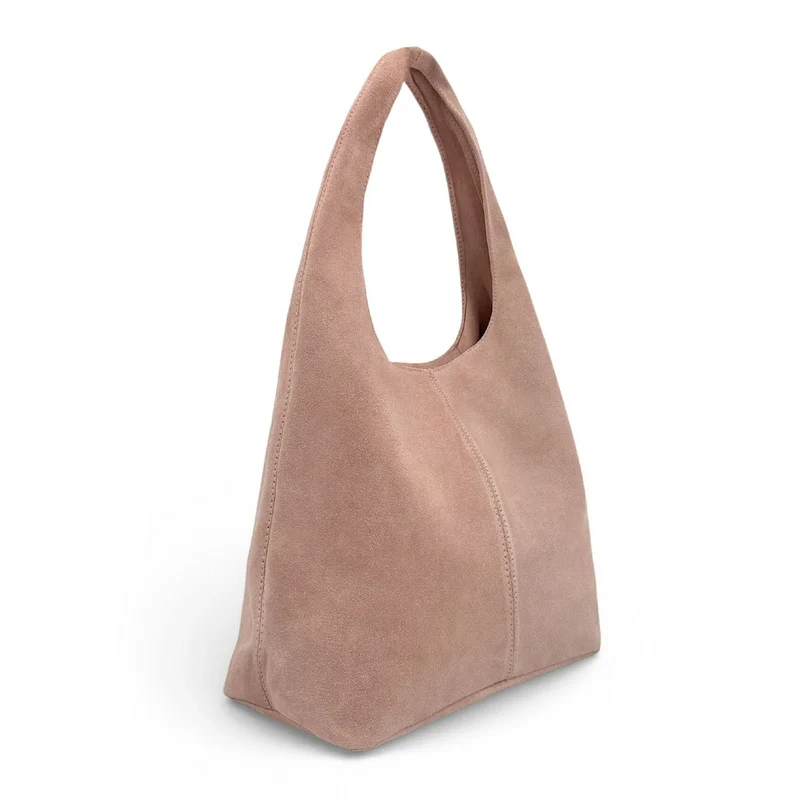 Sac à main de forme HOBO en daim épais EVA E.L. Rose nude