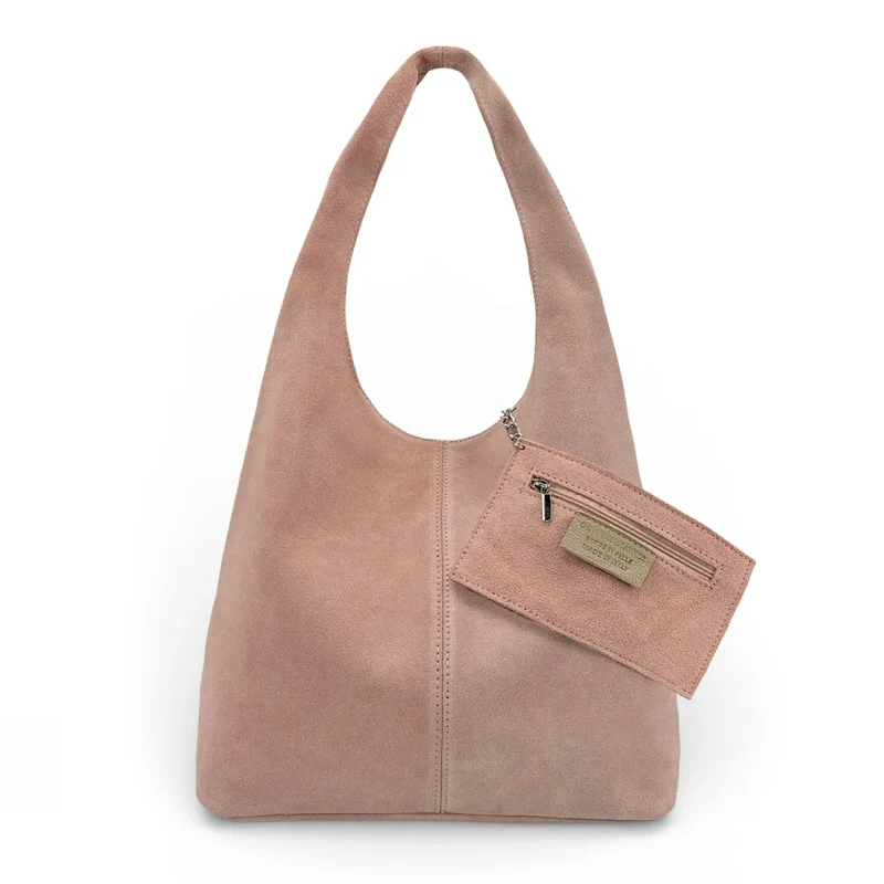 Sac à main de forme HOBO en daim épais EVA E.L. Rose nude