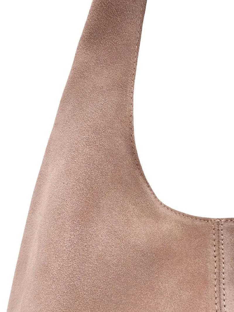 Sac à main de forme HOBO en daim épais EVA E.L. Rose nude