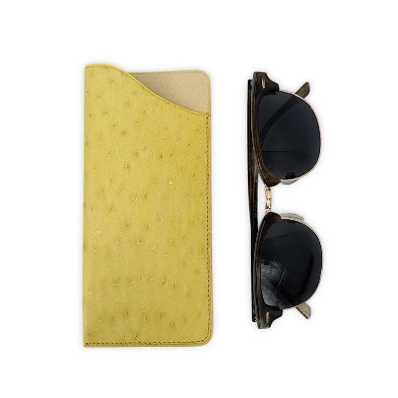 Etui à lunettes en cuir d'autruche édition Haute-couture Soft jaune
