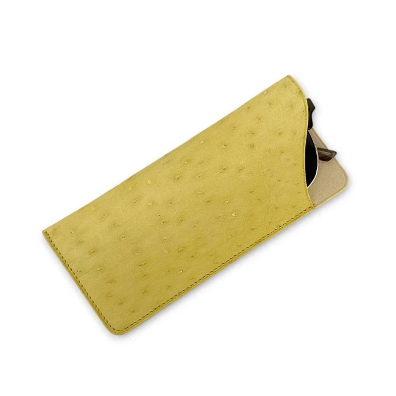 Etui à lunettes en cuir d'autruche édition Haute-couture Soft jaune