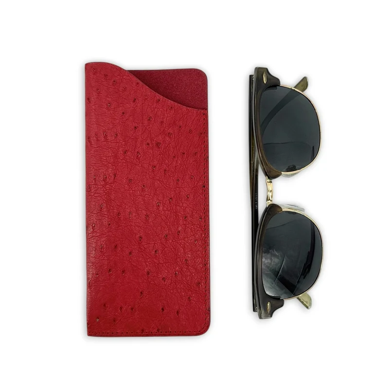 Etui à lunettes en cuir d'autruche édition Haute-couture Rouge intense