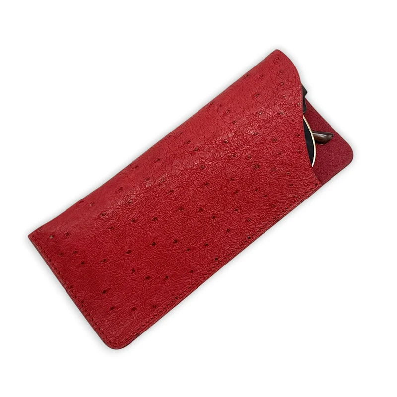Etui à lunettes en cuir d'autruche édition Haute-couture Rouge intense