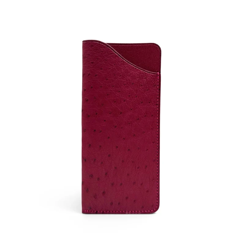 Etui à lunettes en cuir d'autruche édition Haute-couture Rouge bordeaux
