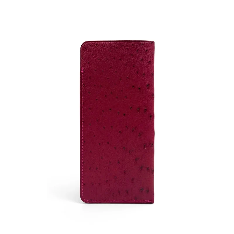 Etui à lunettes en cuir d'autruche édition Haute-couture Rouge bordeaux