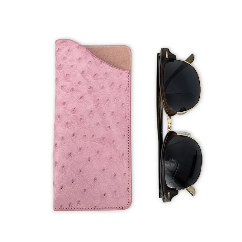 Etui à lunettes en cuir d'autruche édition Haute-couture Rose pâle