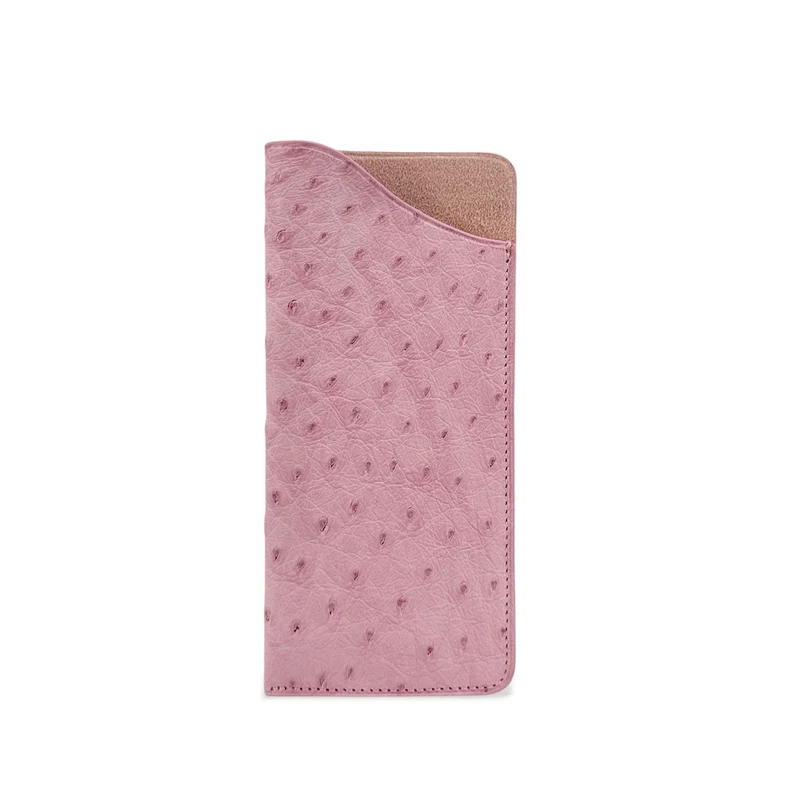 Etui à lunettes en cuir d'autruche édition Haute-couture Rose pâle