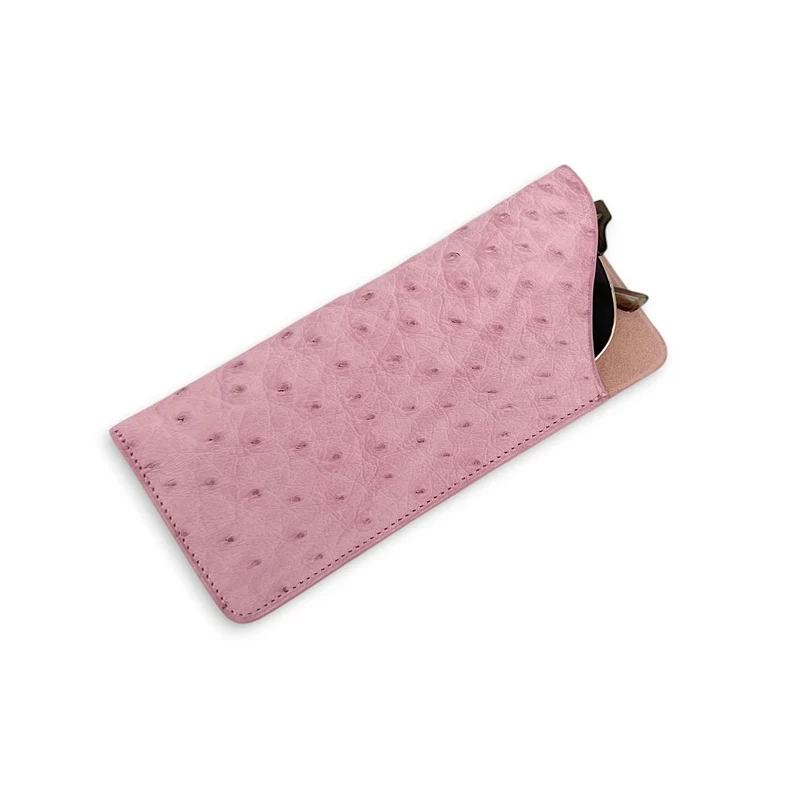Etui à lunettes en cuir d'autruche édition Haute-couture Rose pâle