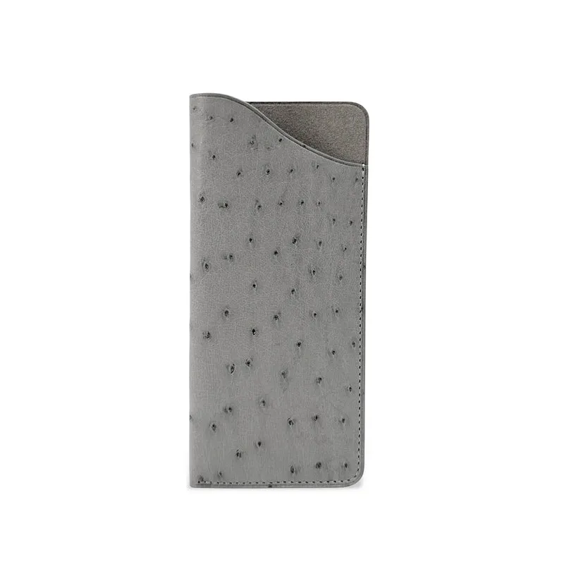 Etui à lunettes en cuir d'autruche édition Haute-couture Gris flanelle