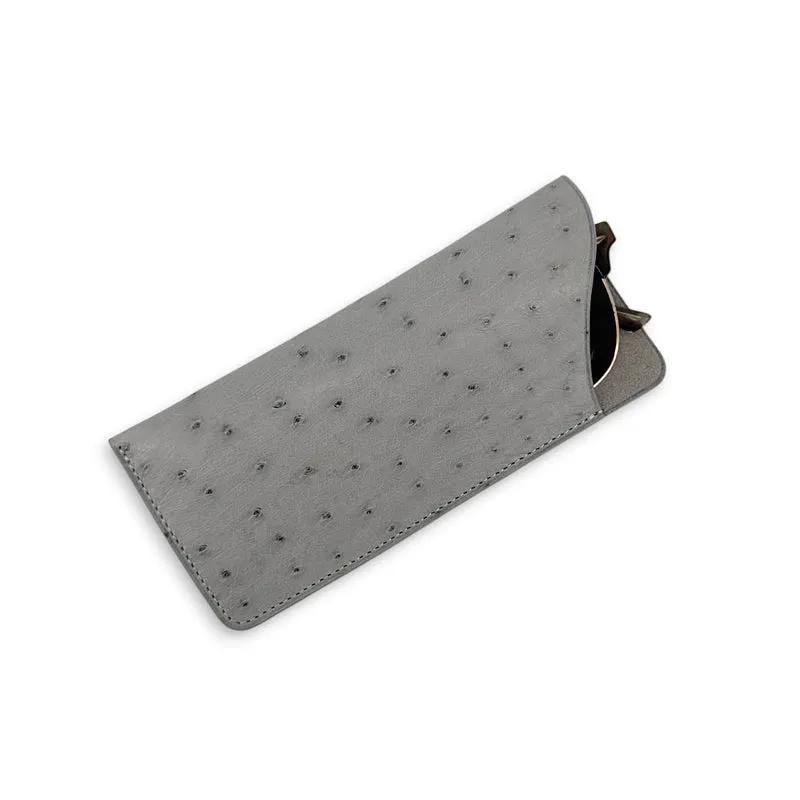 Etui à lunettes en cuir d'autruche édition Haute-couture Gris flanelle