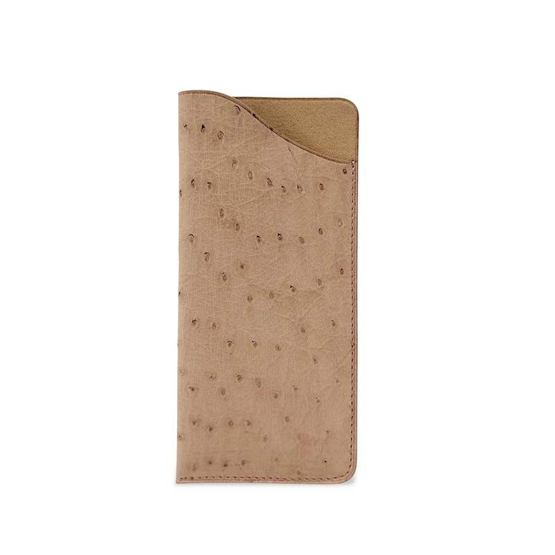 Etui à lunettes en cuir d'autruche édition Haute-couture Beige greige