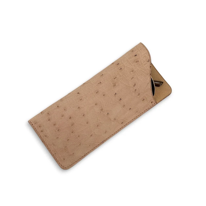 Etui à lunettes en cuir d'autruche édition Haute-couture Beige greige