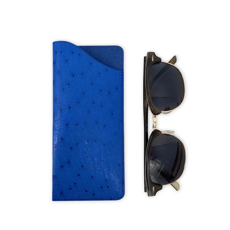 Etui à lunettes en cuir d'autruche édition Haute-couture Bleu roi