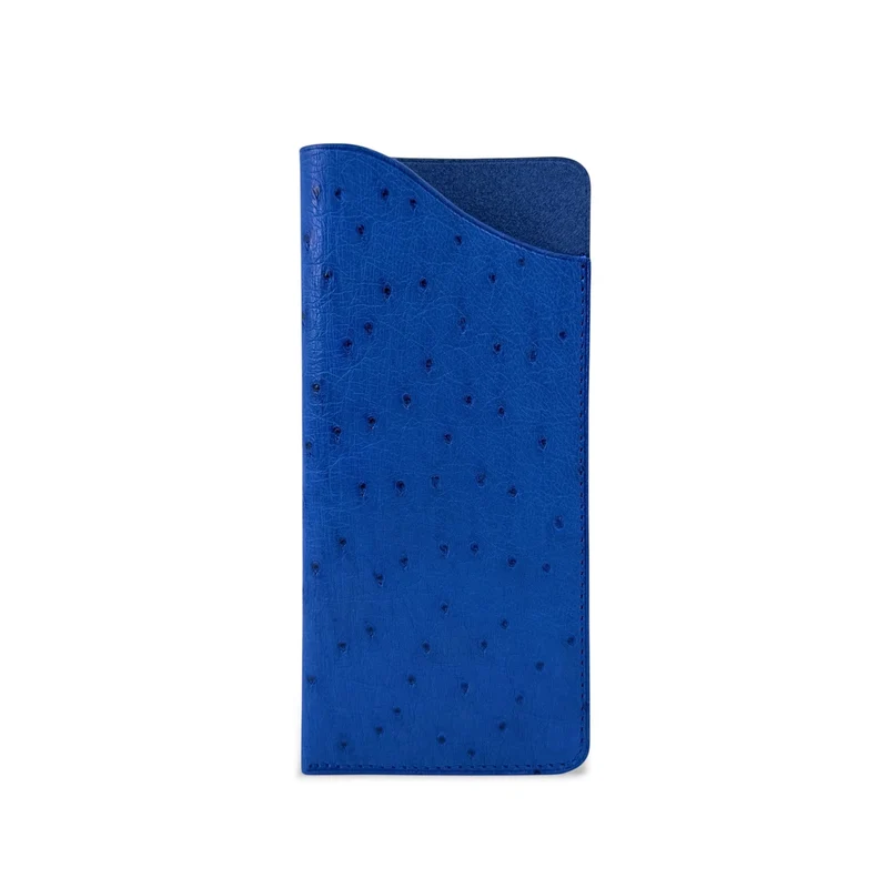 Etui à lunettes en cuir d'autruche édition Haute-couture Bleu roi