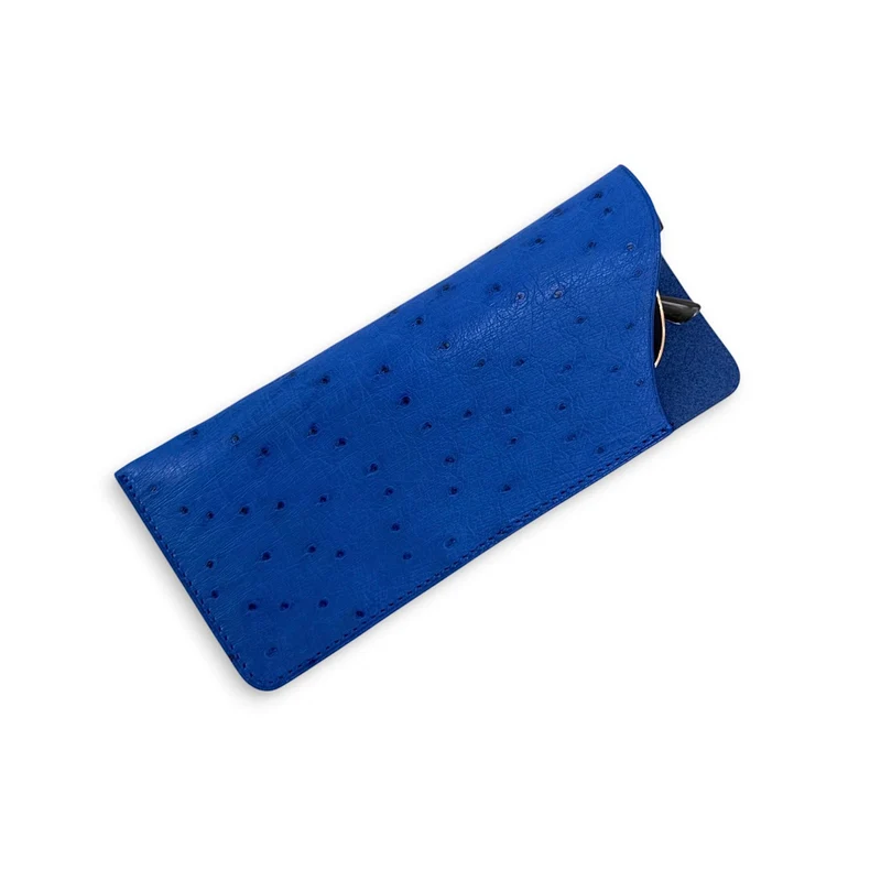 Etui à lunettes en cuir d'autruche édition Haute-couture Bleu roi