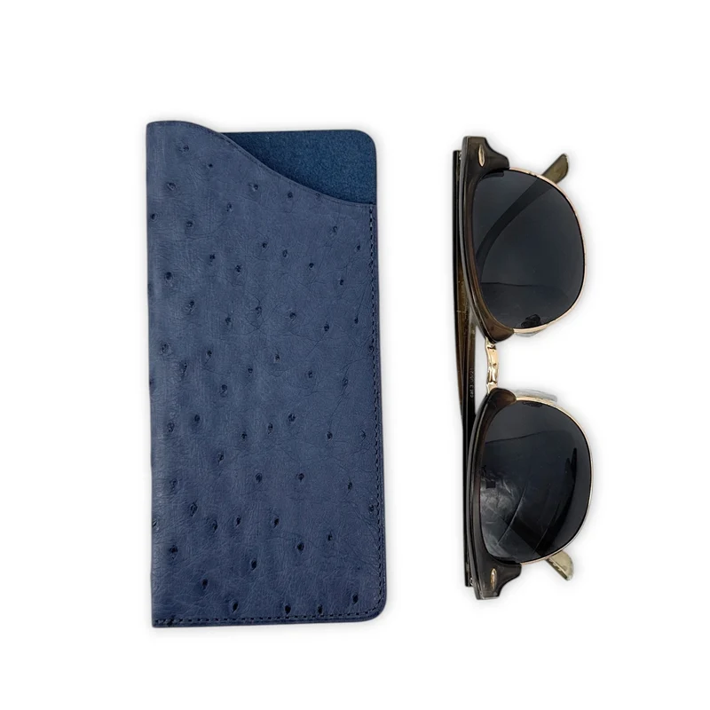 Etui à lunettes en cuir d'autruche édition Haute-couture Bleu marine