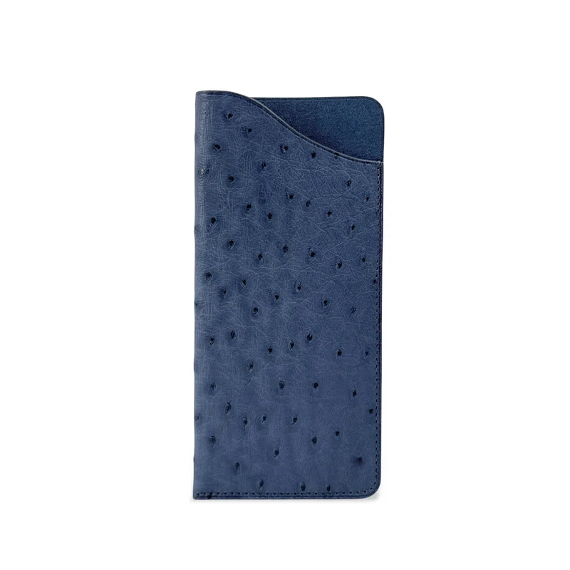Etui à lunettes en cuir d'autruche édition Haute-couture Bleu marine
