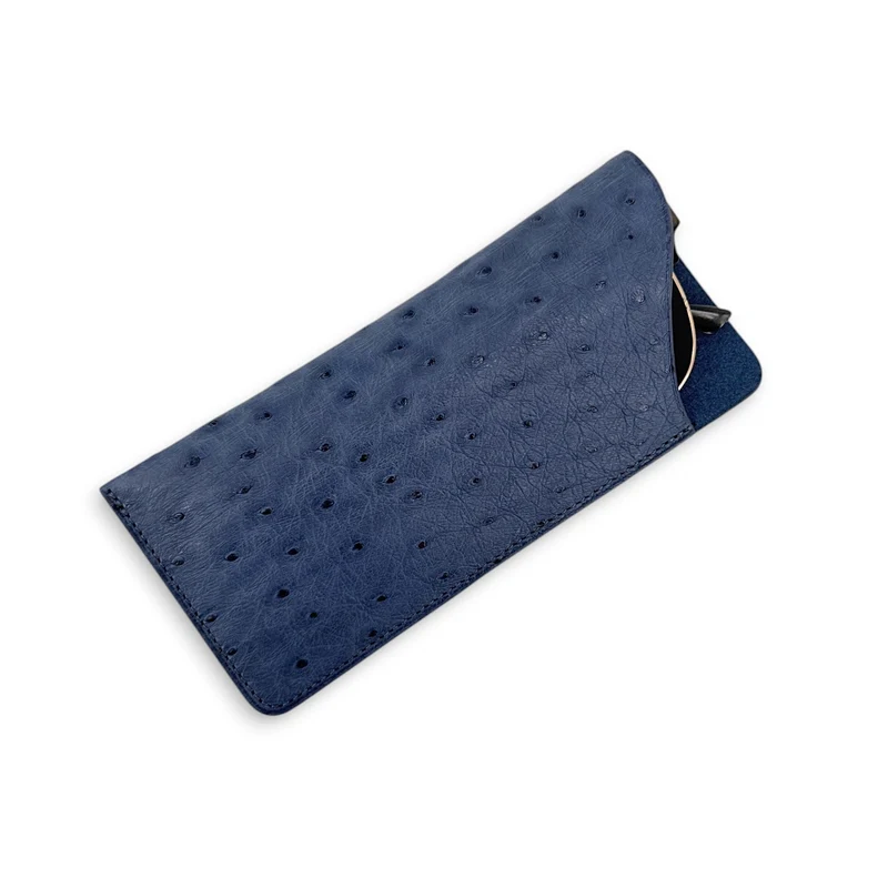 Etui à lunettes en cuir d'autruche édition Haute-couture Bleu marine