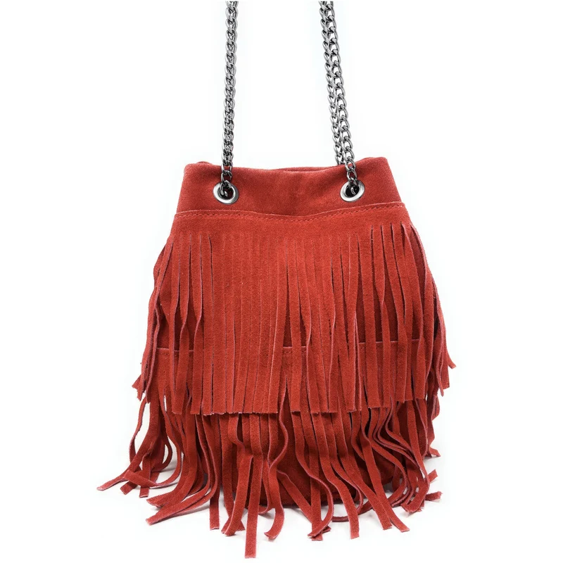 Sac à main à franges en daim TADI Rouge garance