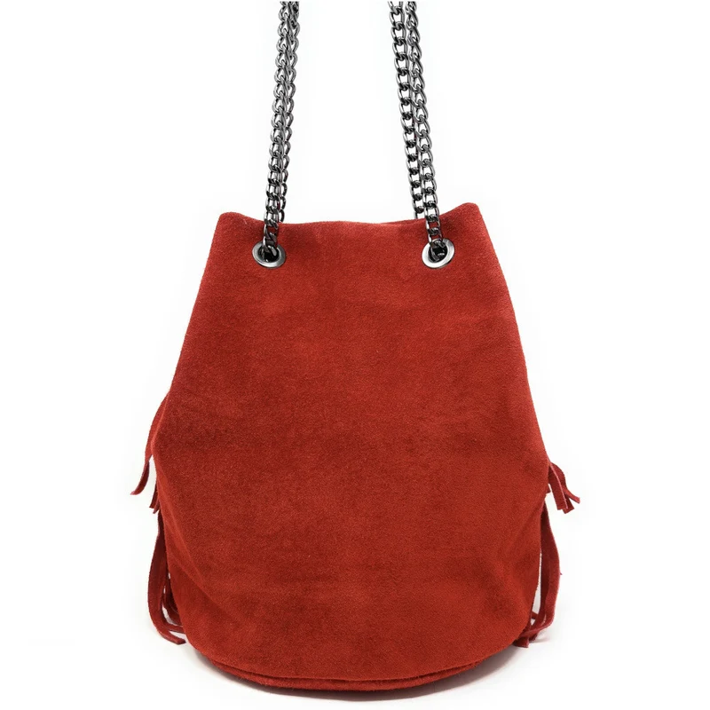 Sac à main à franges en daim TADI Rouge garance