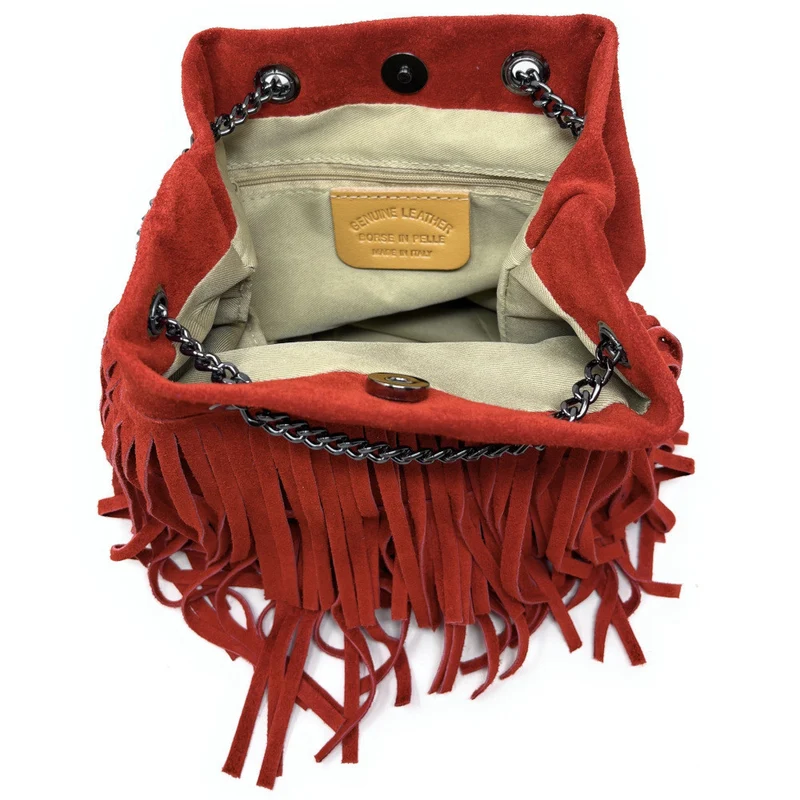 Sac à main à franges en daim TADI Rouge garance