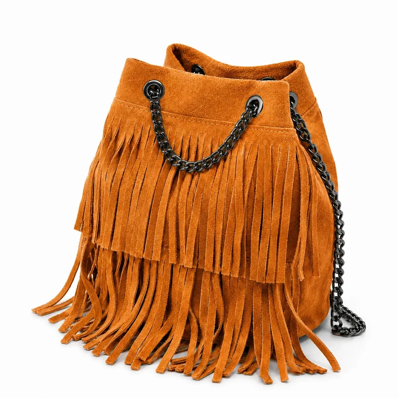 Sac à main à franges en daim TADI Orange