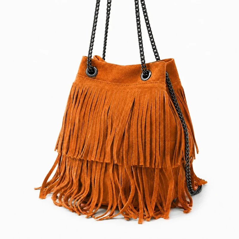 Sac à main à franges en daim TADI Orange