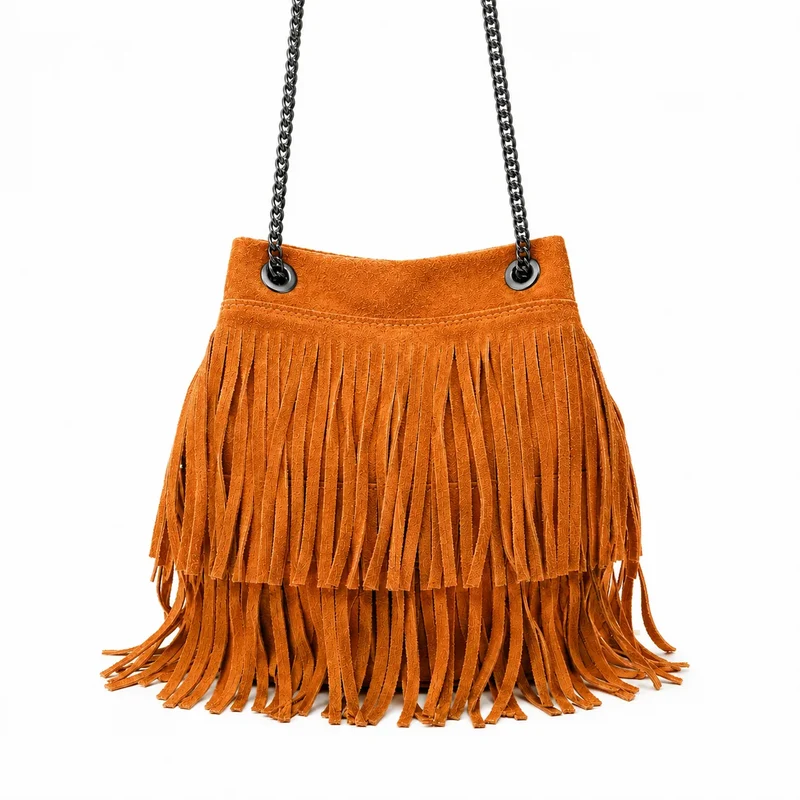 Sac à main à franges en daim TADI Orange