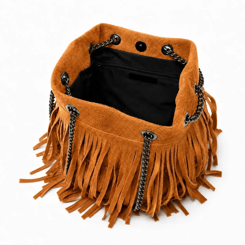 Sac à main à franges en daim TADI Orange