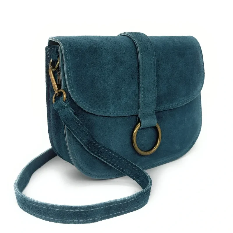 Sac besace en daim VELVET Bleu vert canard