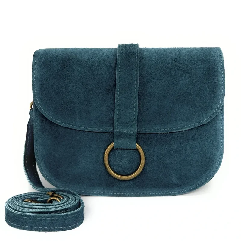 Sac besace en daim VELVET Bleu vert canard