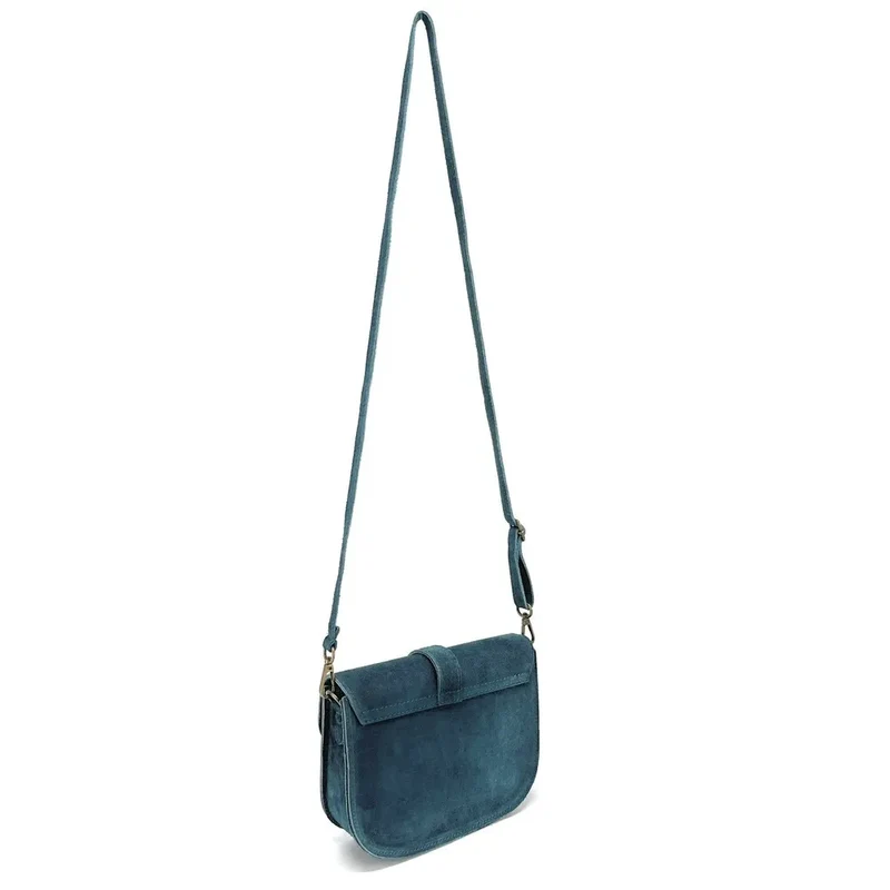 Sac besace en daim VELVET Bleu vert canard