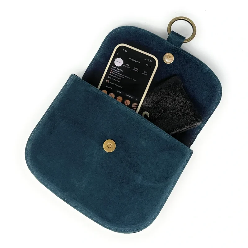 Sac besace en daim VELVET Bleu vert canard