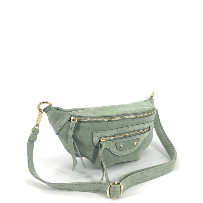 Sac banane en daim LOUKA Vert amande
