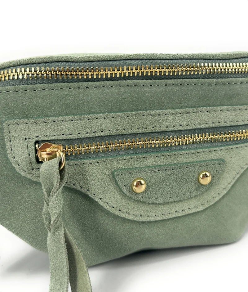 Sac banane en daim LOUKA Vert amande