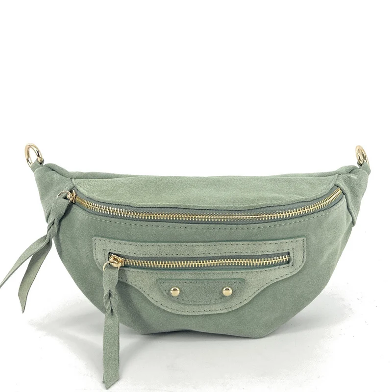 Sac banane en daim LOUKA Vert amande