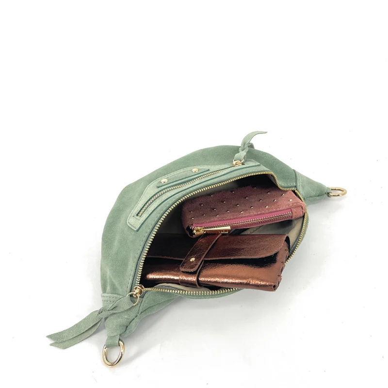 Sac banane en daim LOUKA Vert amande