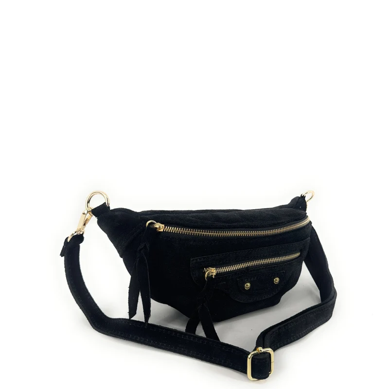 Sac banane en daim LOUKA Noir