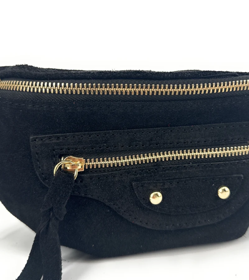 Sac banane en daim LOUKA Noir