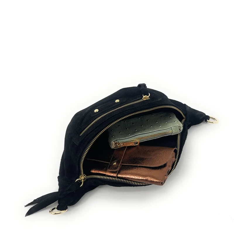 Sac banane en daim LOUKA Noir
