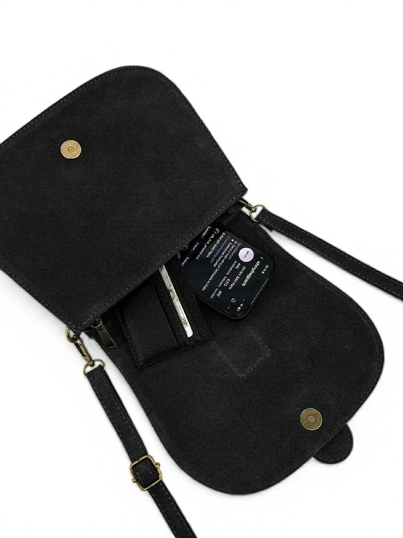 Sac besace en cuir daim ENID Noir