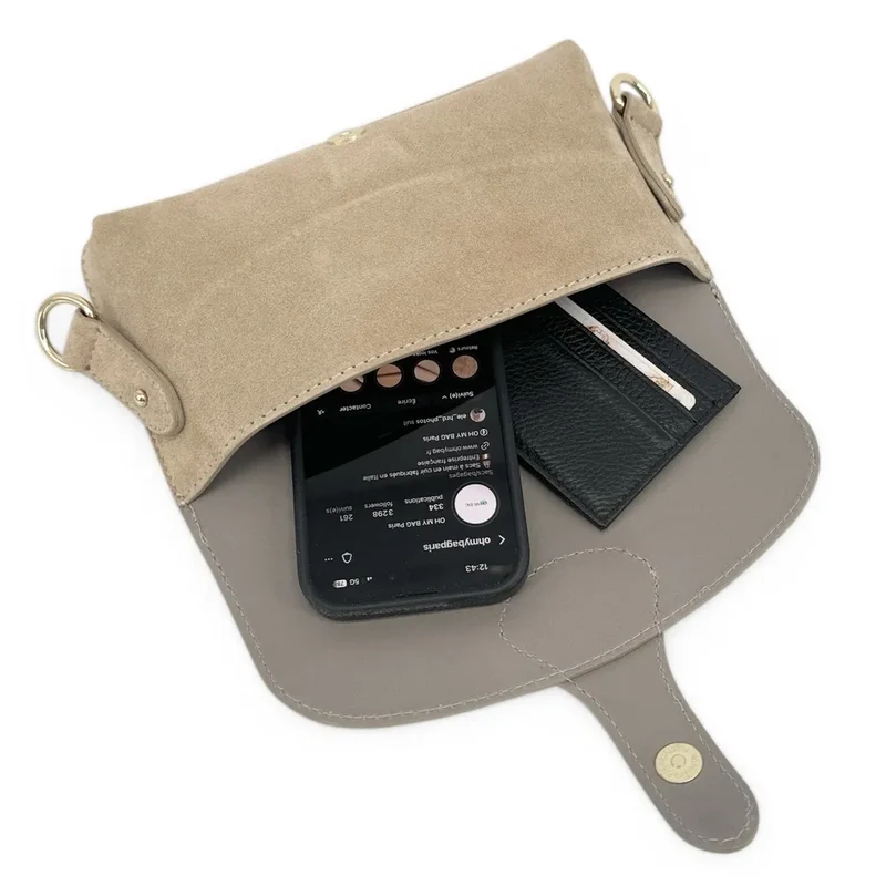 Mini-sac french stick en daim TOSCA SUEDE Taupe clair