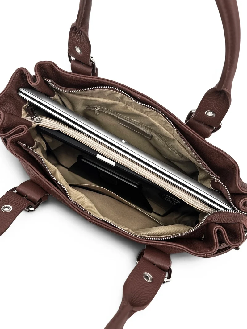 Sac bowling en cuir grainé NEW PRINCESS XL Marron chocolat